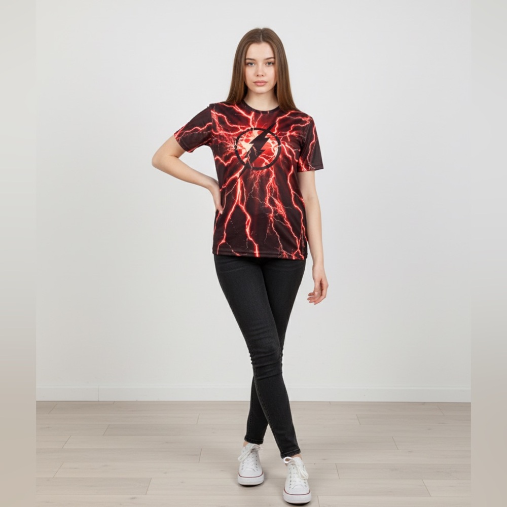 Lightning Bolt Graphic T-Shirt - Red and Black